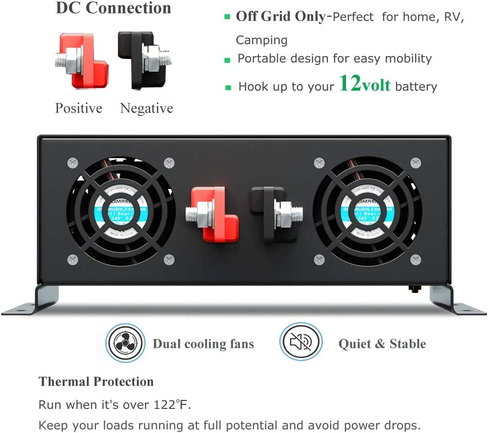 2000W Pure Sine Wave LED Display Solar Power Inverter (Black)