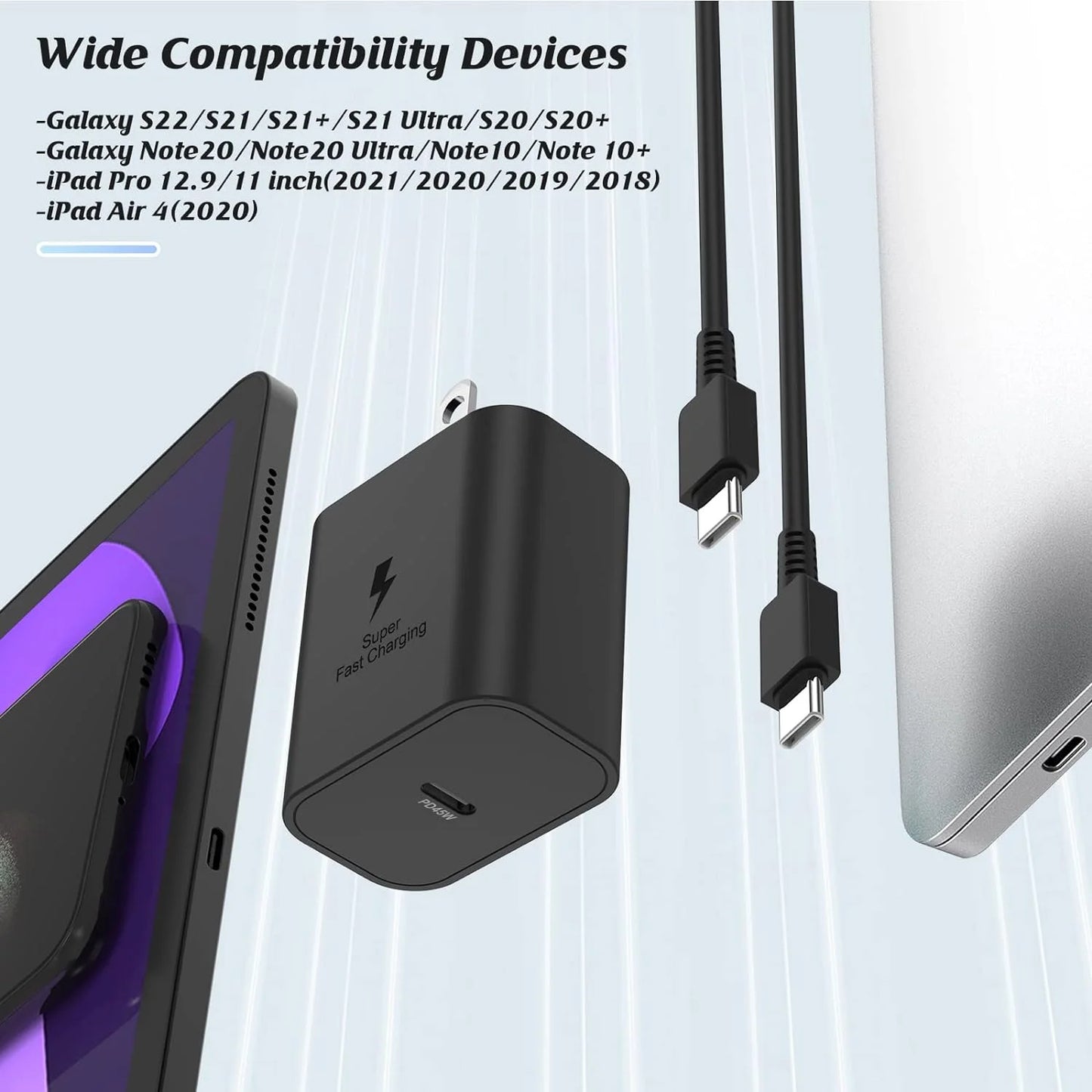Type C Charger With Fast Charging, 2-Pack 45W USB C, 6.6FT Cable