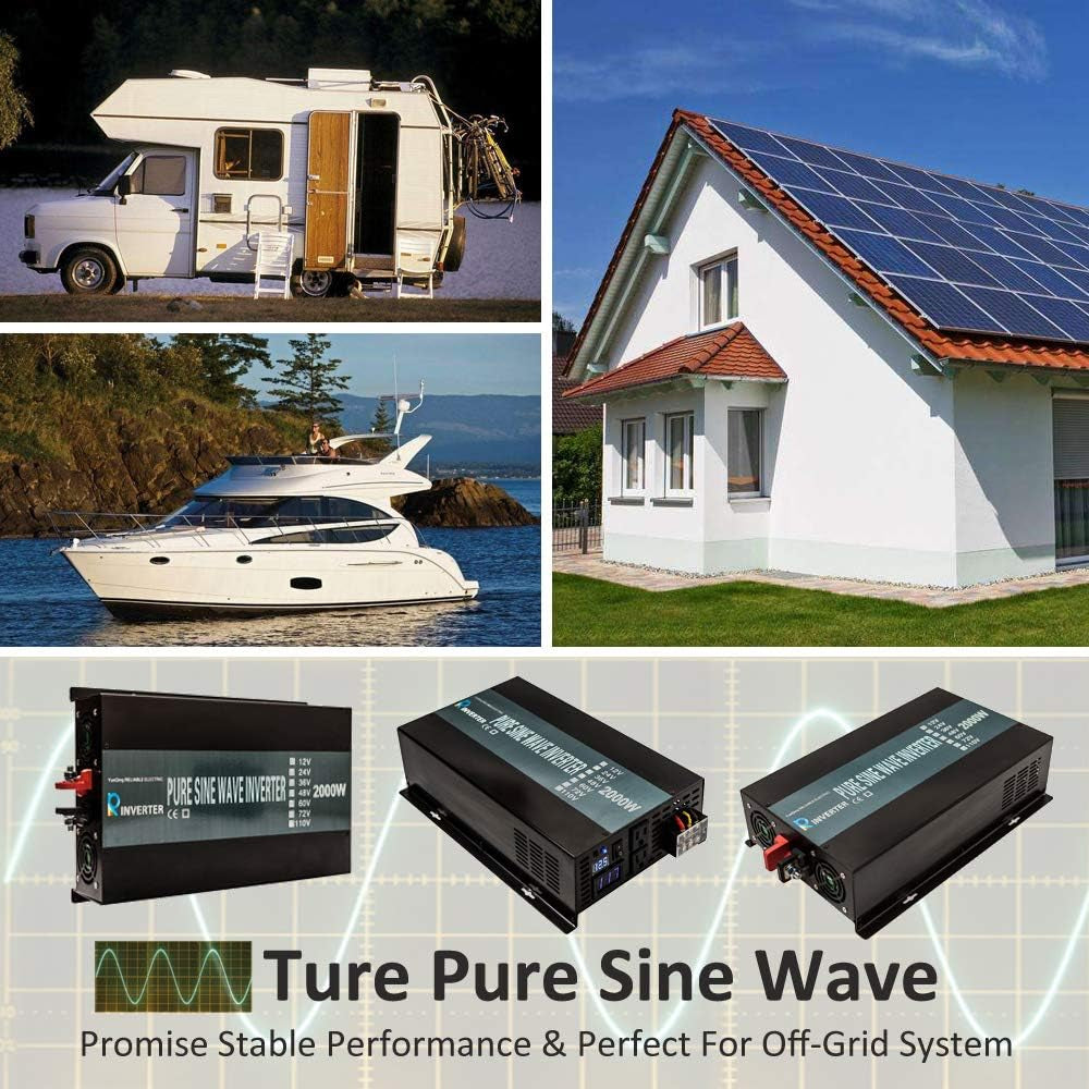 2000W Pure Sine Wave LED Display Solar Power Inverter (Black)