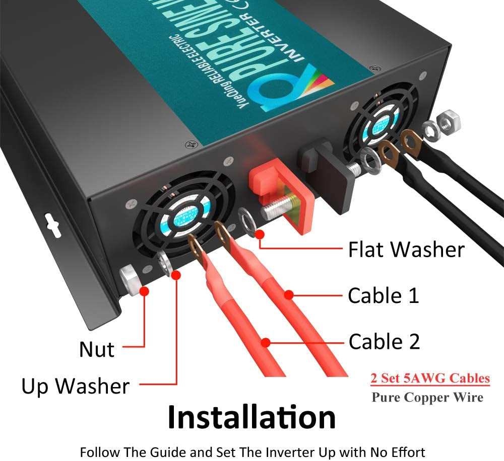2000W Pure Sine Wave LED Display Solar Power Inverter (Black)