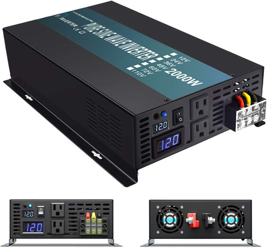2000W Pure Sine Wave LED Display Solar Power Inverter (Black)