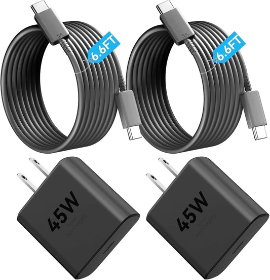Type C Charger With Fast Charging, 2-Pack 45W USB C, 6.6FT Cable